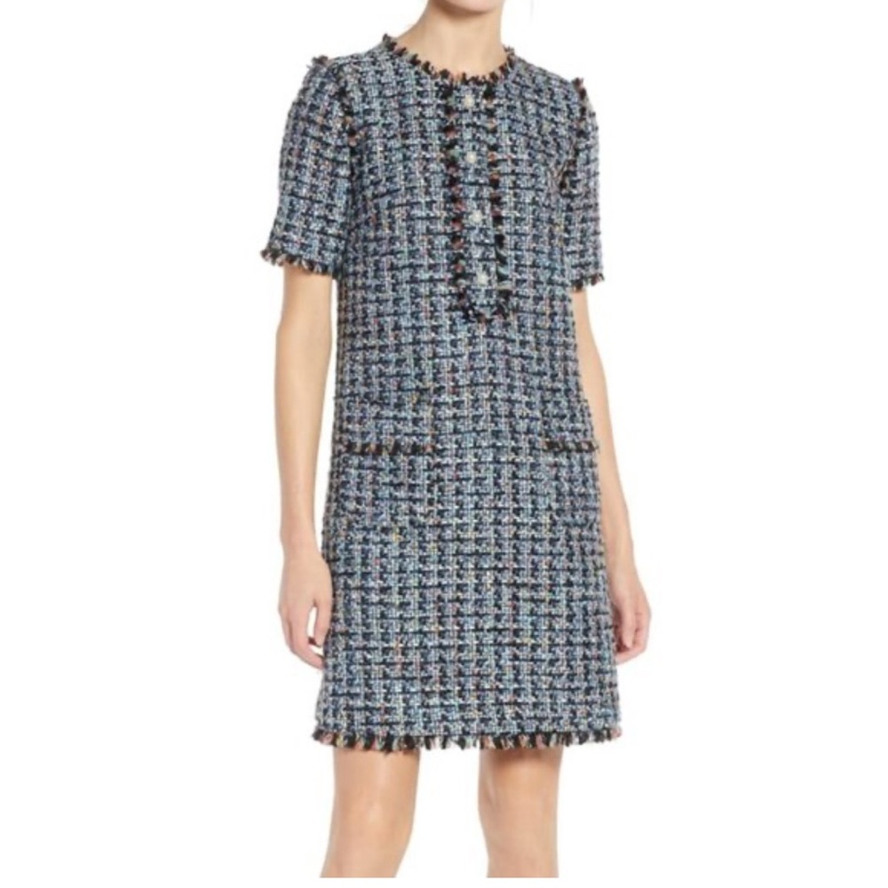 HALOGEN® x Atlantic-Pacific Fringe Tweed Black Multi Dress Sz L